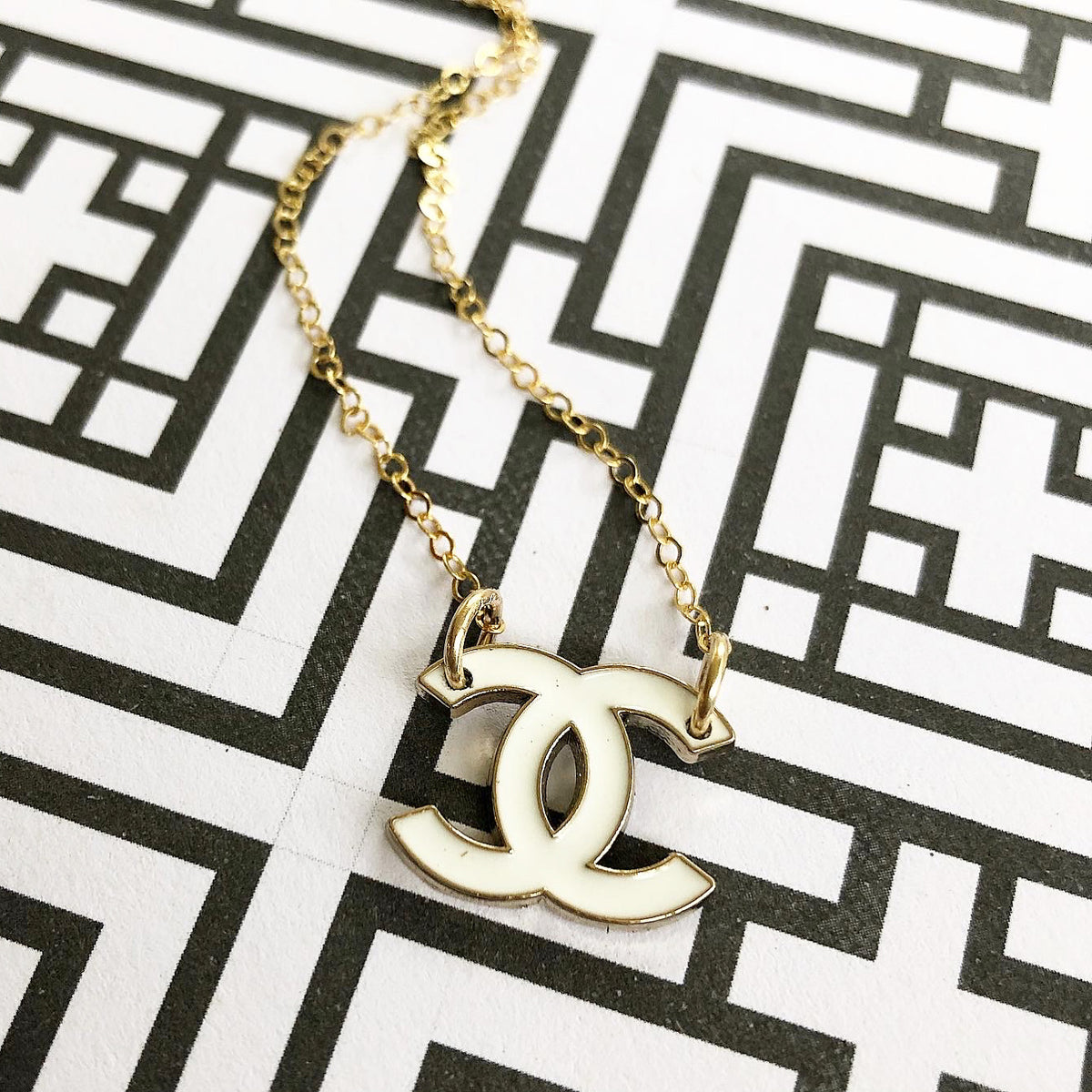 White CC Cut Out Chanel Logo Necklace