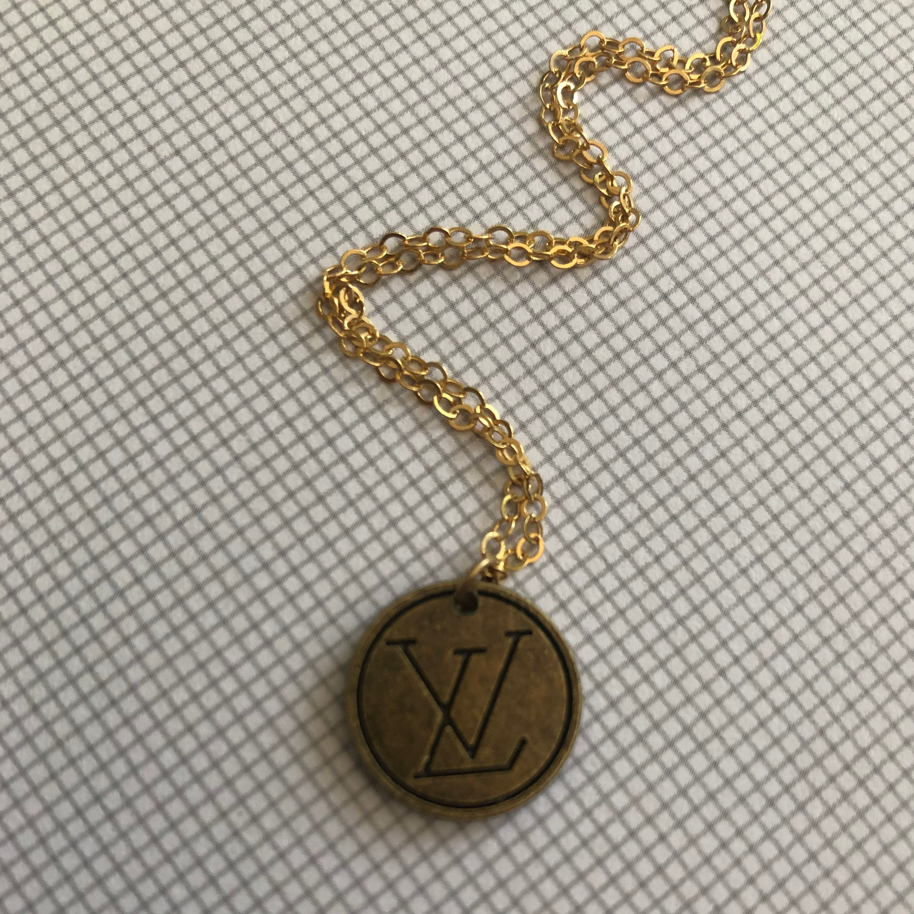 Brass Louis Vuitton Circular Logo Button Necklace