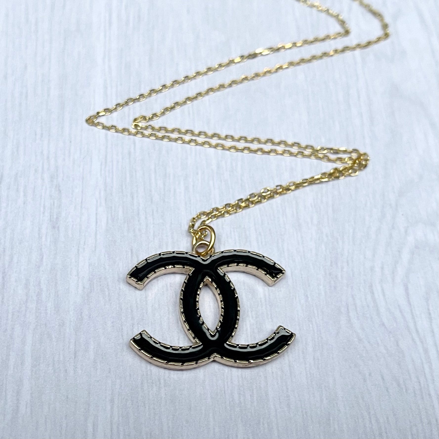 Black and Gold Large CC Cut out Logo Necklace