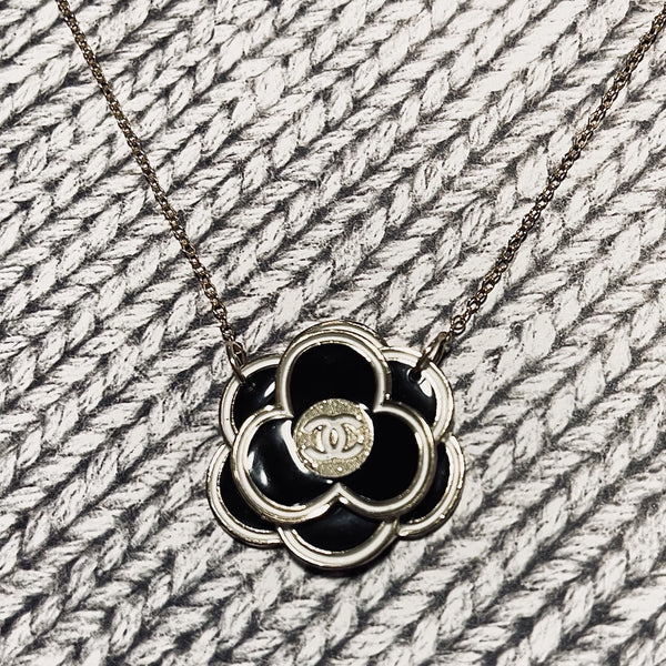 Small Gold and Black Chanel Flower Necklace