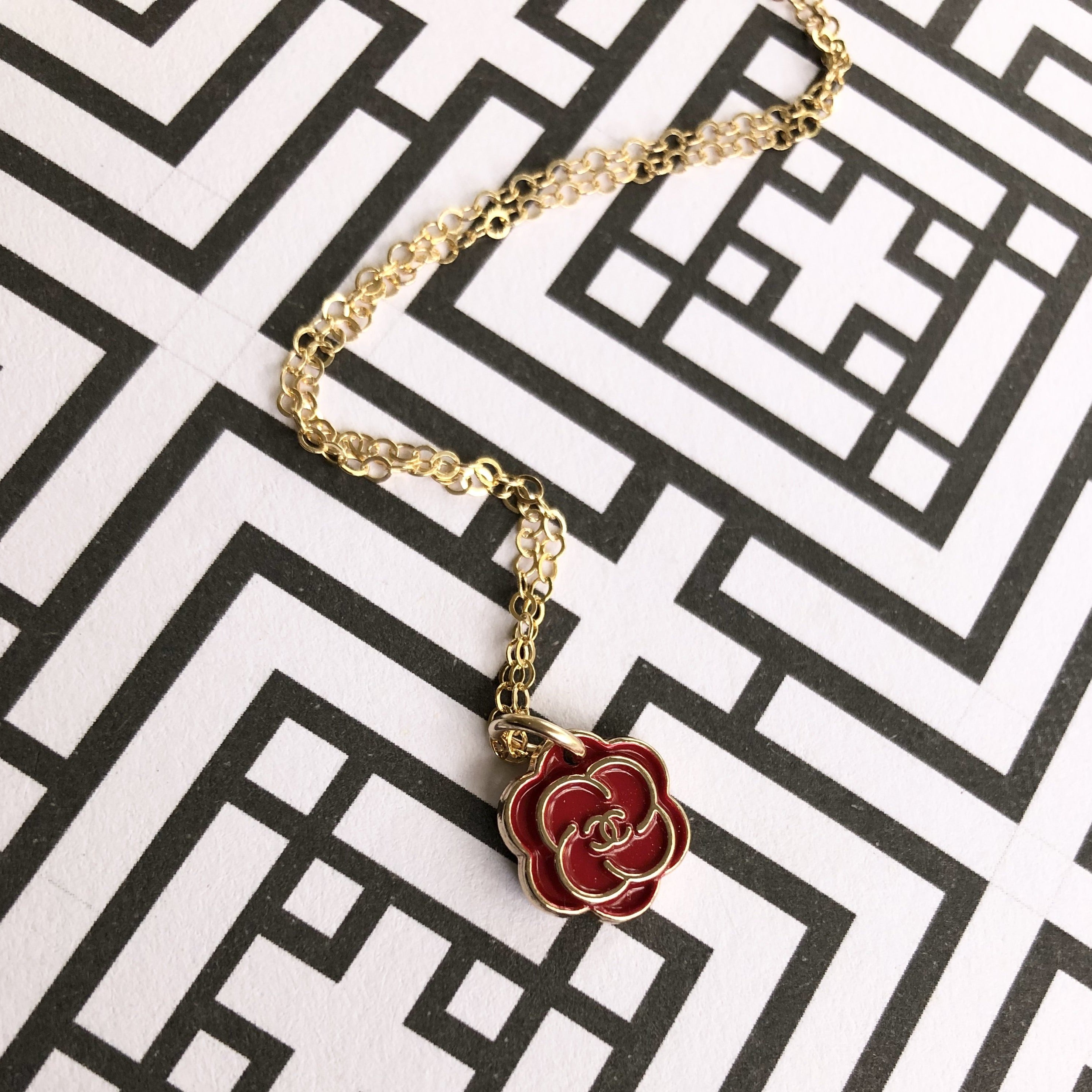 Chanel Gold CC Red Bead Chain Necklace