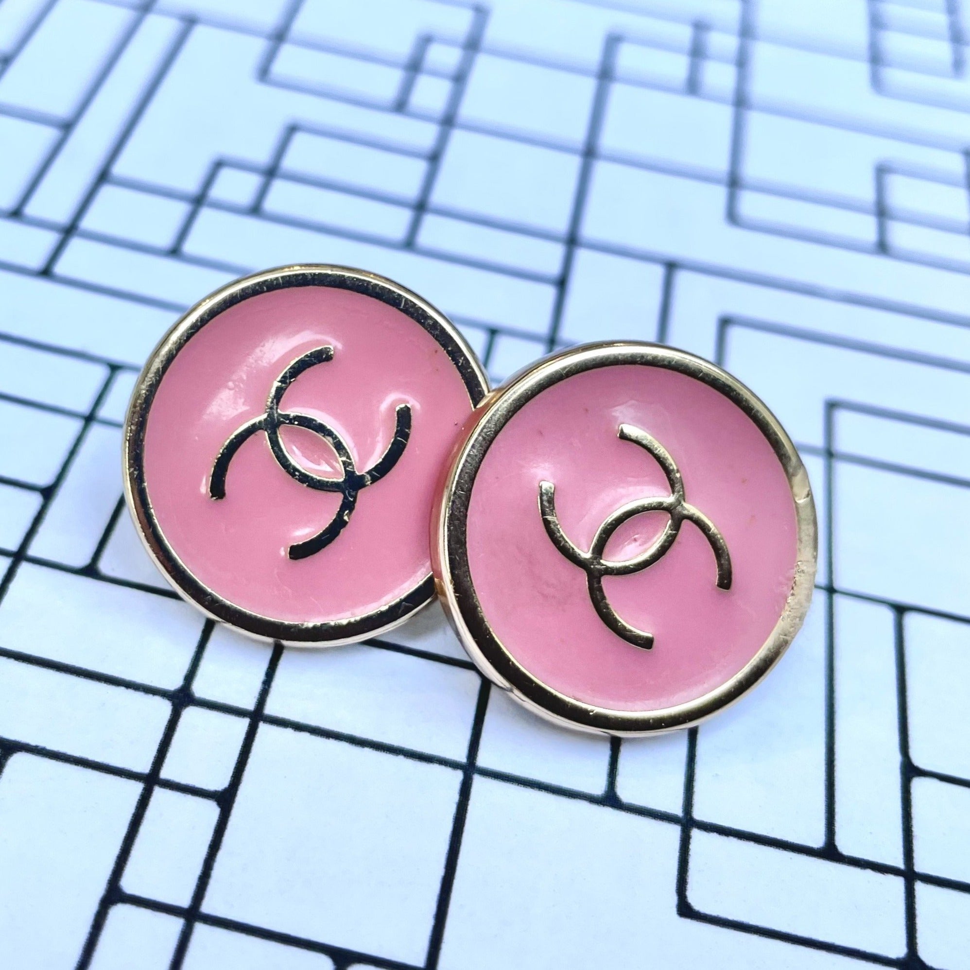 Pink and Gold Chanel Button Earrings