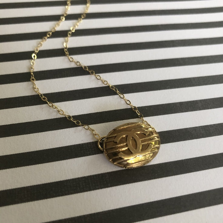 Gold Oval Chanel Button Necklace