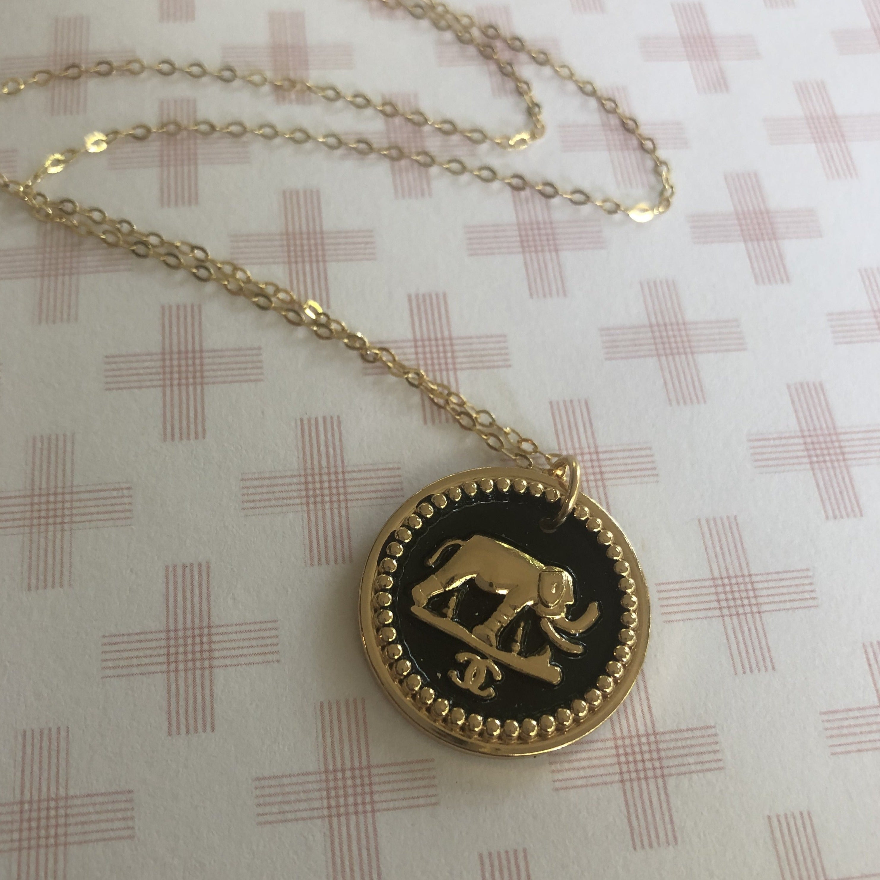 Elephant Gold and Black Chanel Button Necklace