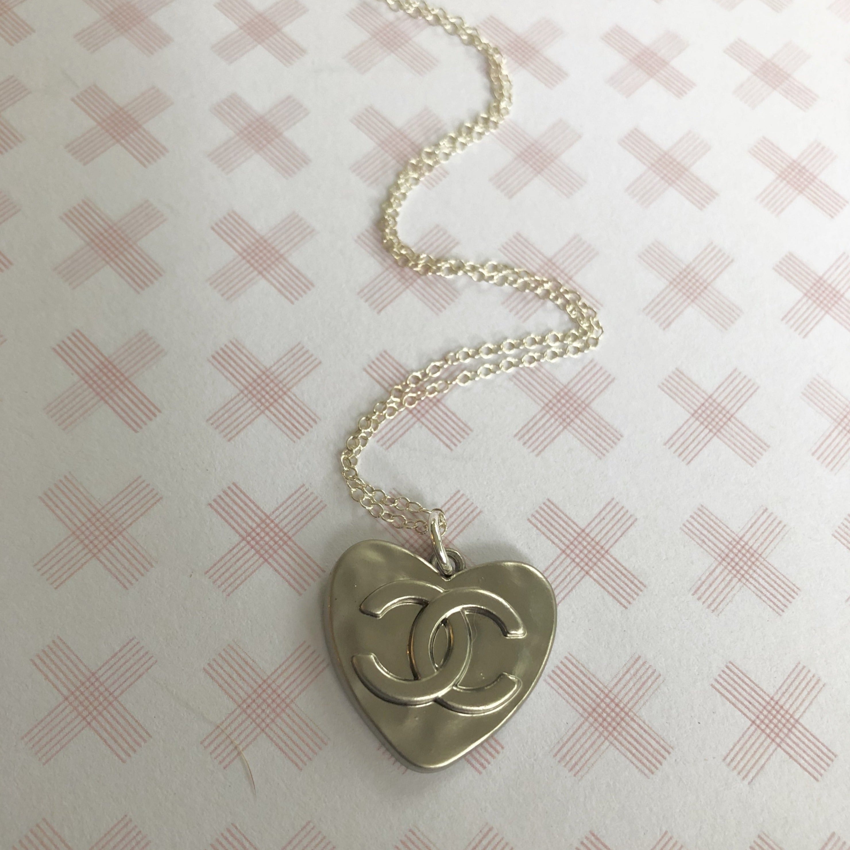 Large Silver Chanel Heart Necklace
